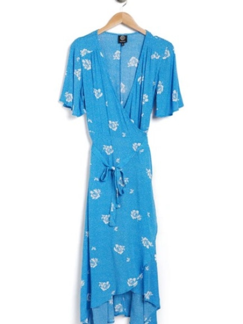 bobeau Blue Floral Wrap Maxi Dress with Tie Waist